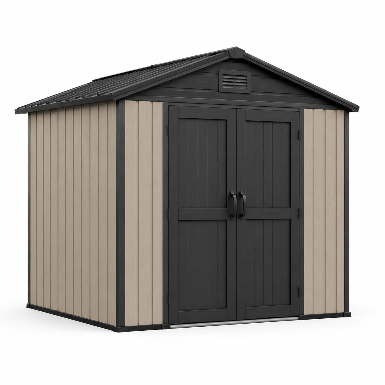 Abri de jardin en plastique gris/noir avec double porte 244x223x227 cm
