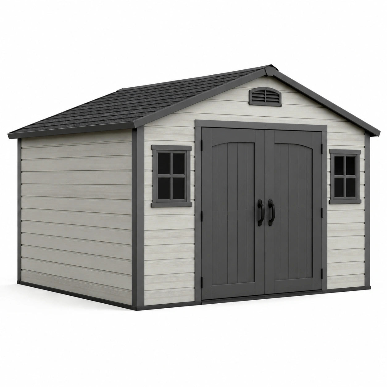 Abri de jardin en plastique gris anthracite et blanc 350 cm x 229 cm x 254 cm