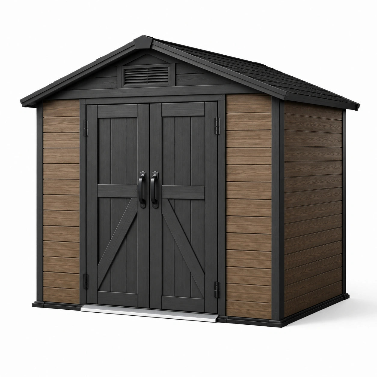 Abri de jardin en plastique avec double porte en bois composite 200 cm x 130 cm x 210 cm