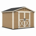 Abri de jardin en résine avec toit en pente marron et beige