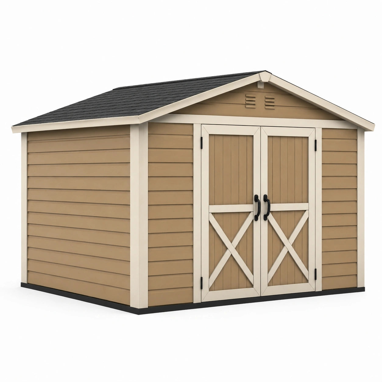 Abri de jardin en résine avec toit en pente marron et beige