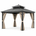 Pavillon en métal gris avec rideaux polyester beige 3m x 3m