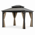 Pavillon en métal avec rideaux en polyester beige 3x4m