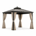 Pavillon en aluminium avec toit en métal et rideaux beiges