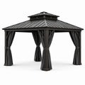 Pavillon de Jardin en Aluminium avec Rideaux en Polyester Noir 300x400 cm