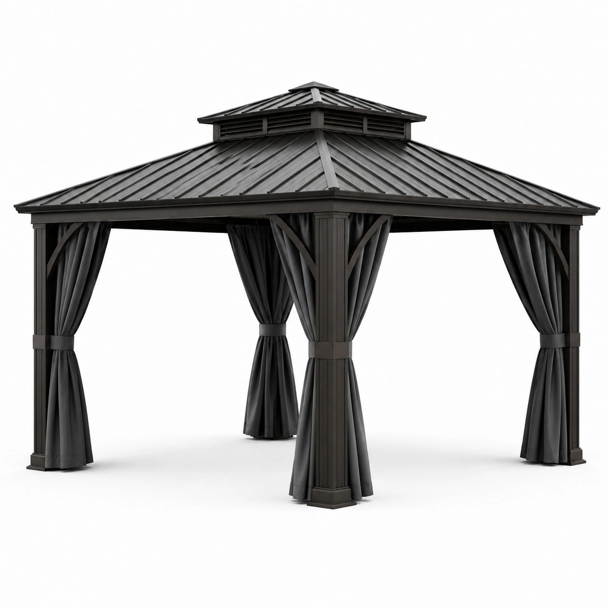 Pavillon de Jardin en Aluminium avec Rideaux en Polyester Noir 300x400 cm