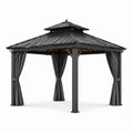 Pavillon de jardin en métal avec toit à deux niveaux 300x300 cm gris