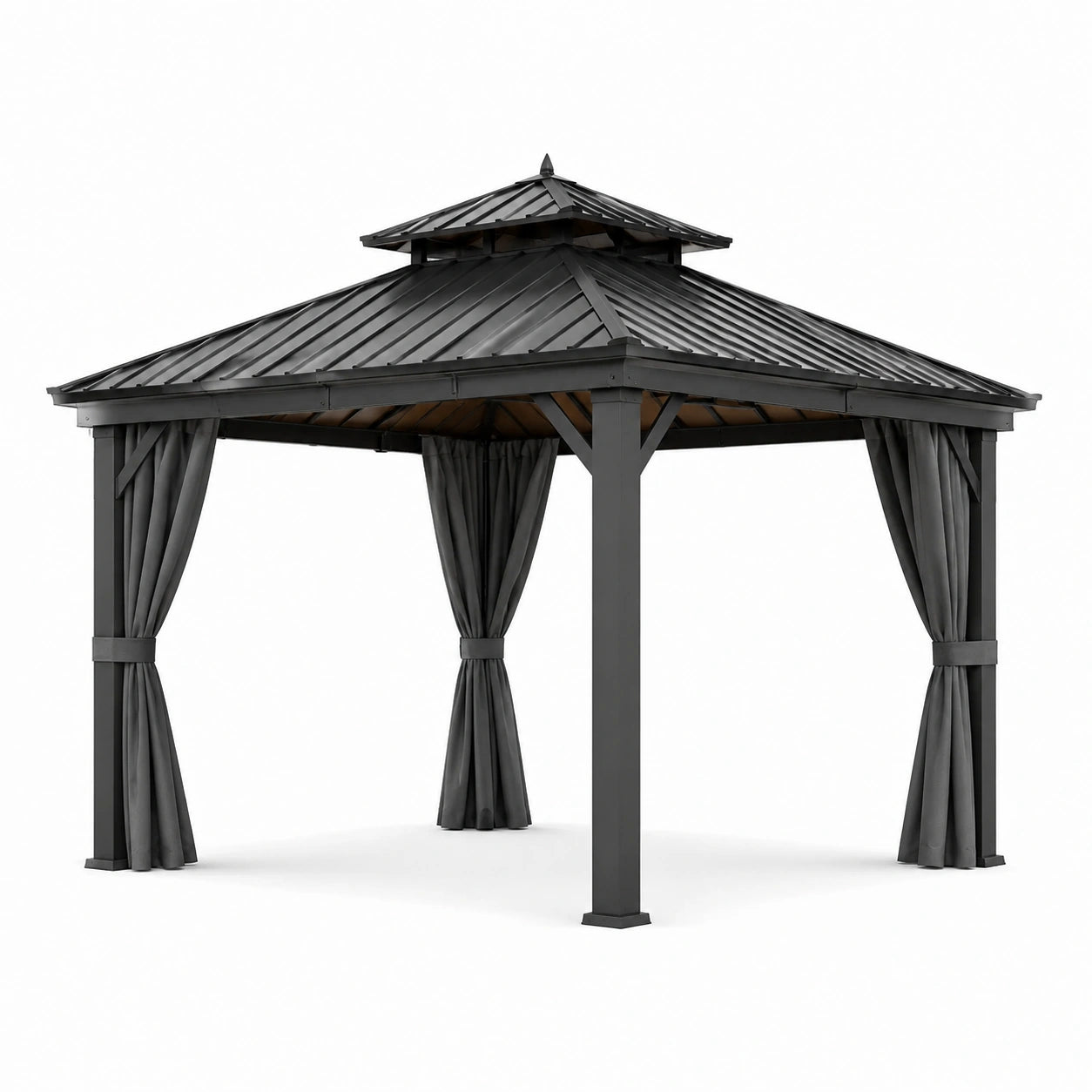 Pavillon de jardin en métal avec toit à deux niveaux 300x300 cm gris