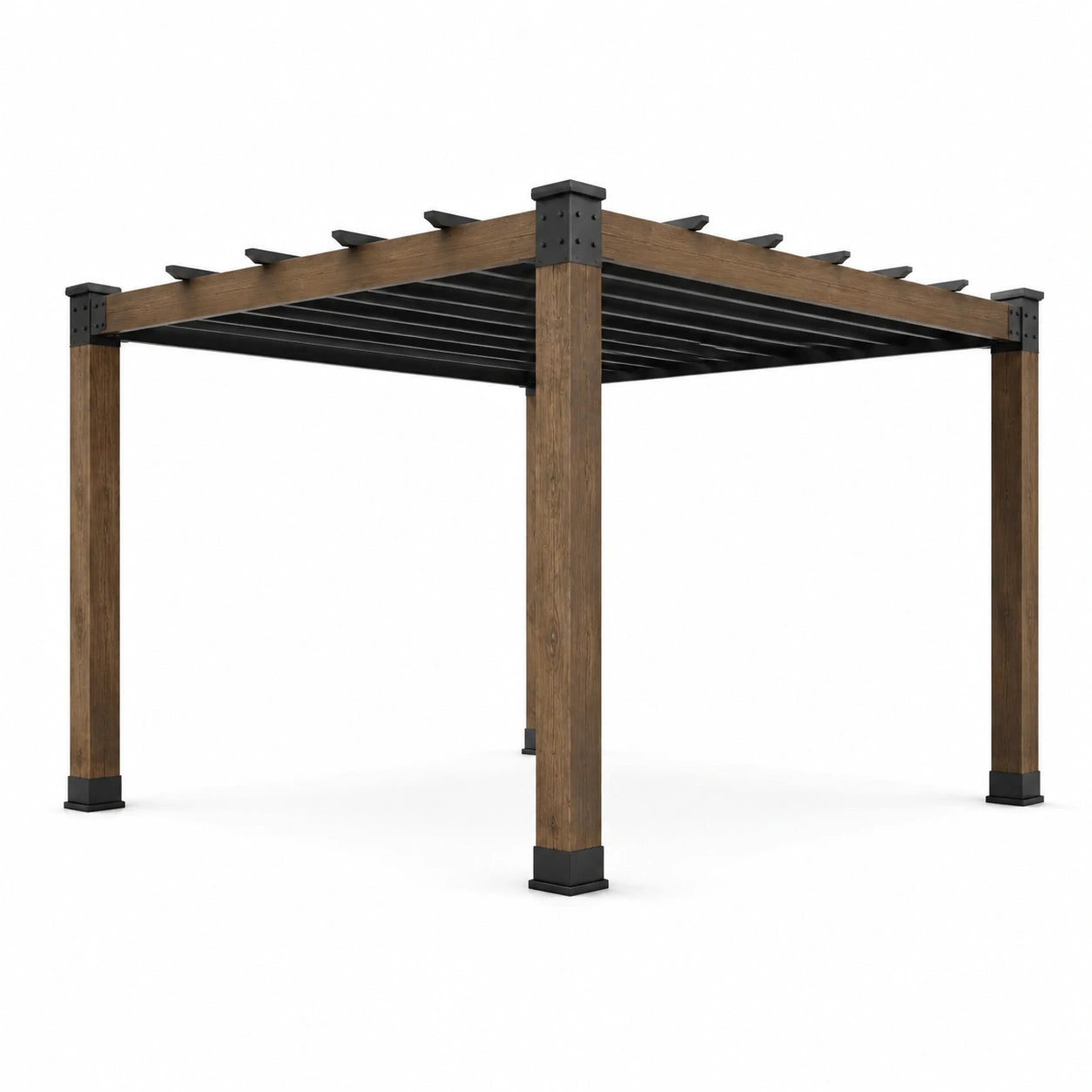 Pergola en bois et métal marron/noir 3m x 3m