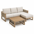 Ensemble de salon de jardin en bois avec coussins en polyester beige