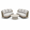 Ensemble de jardin en bois, corde et tissu gris avec table basse en béton