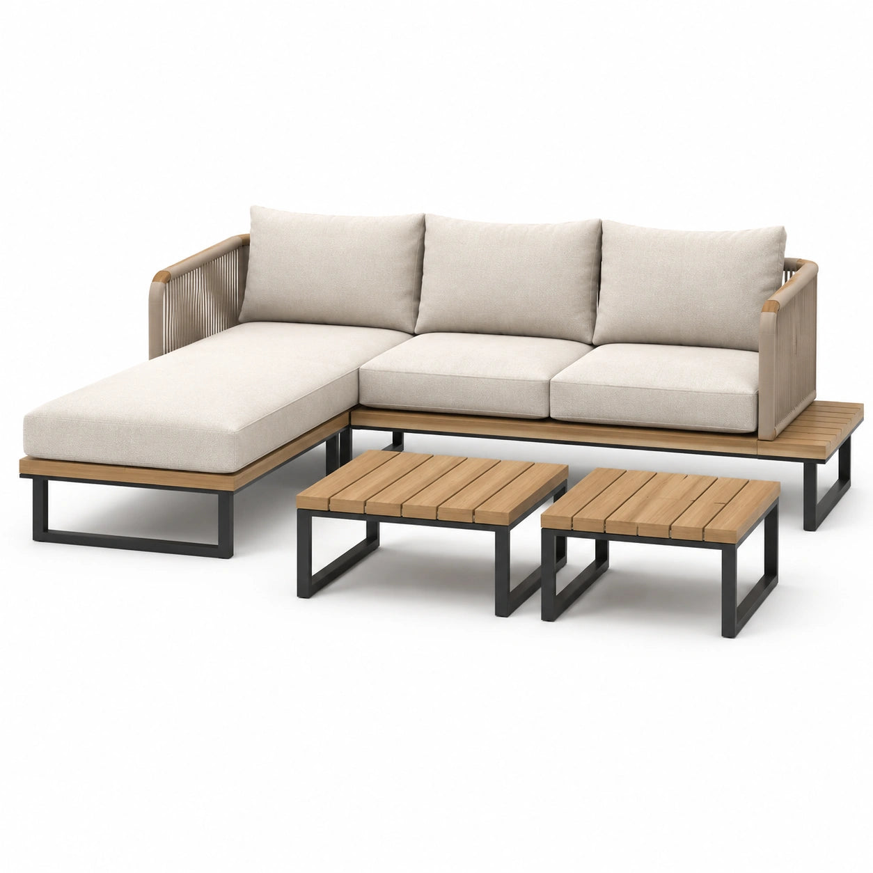 Ensemble de Salon d'Extérieur en Aluminium et Bois avec Coussins en Polyester