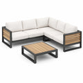Ensemble de jardin en aluminium et teck avec coussins en polyester