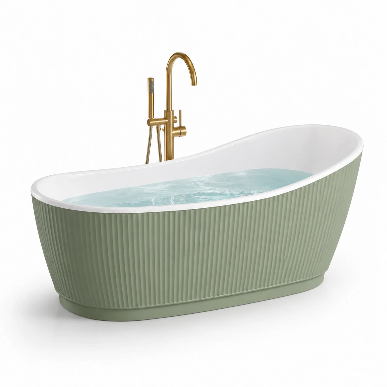 Baignoire ovale en acrylique vert avec robinetterie en laiton