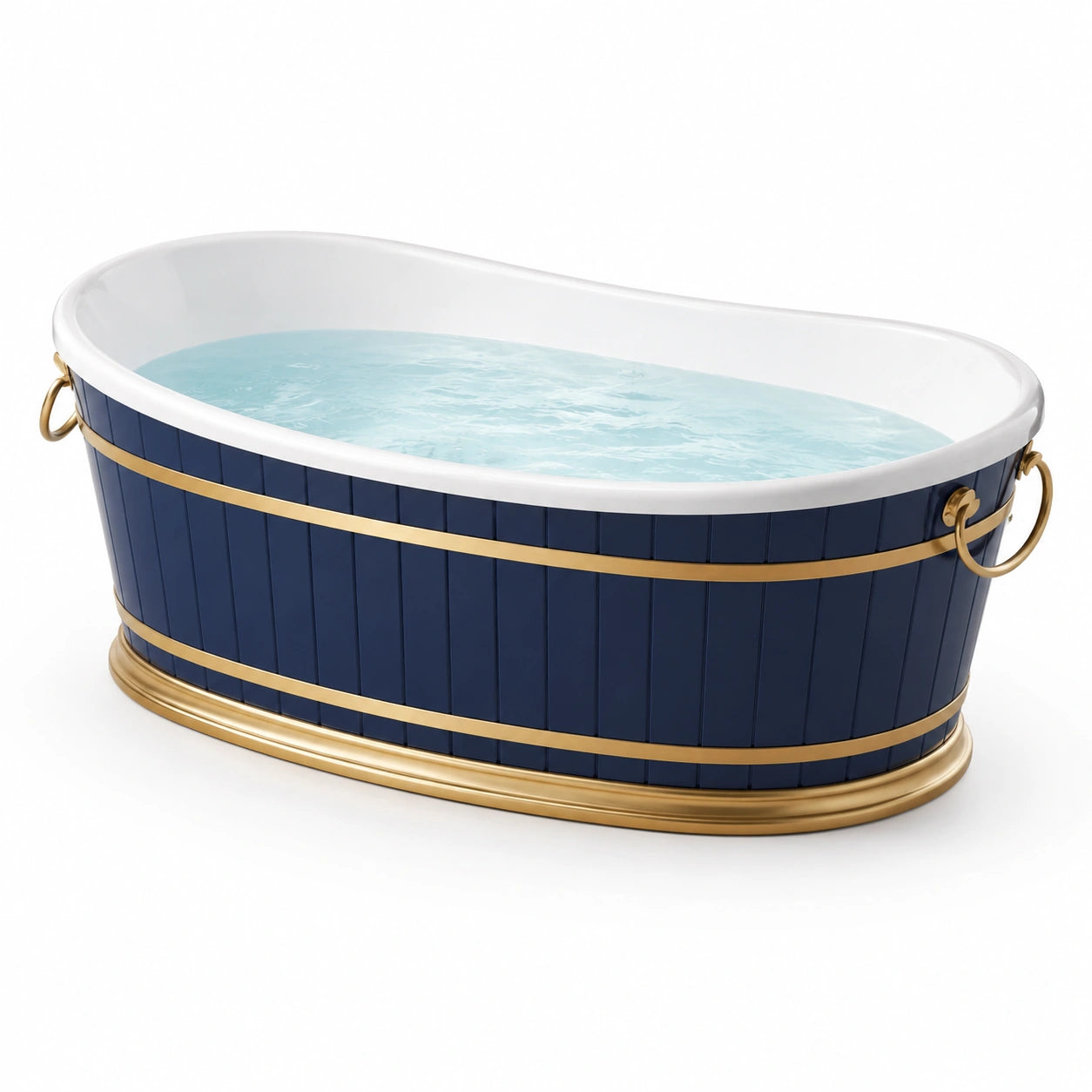 Baignoire îlot en acrylique bleue avec finition en or