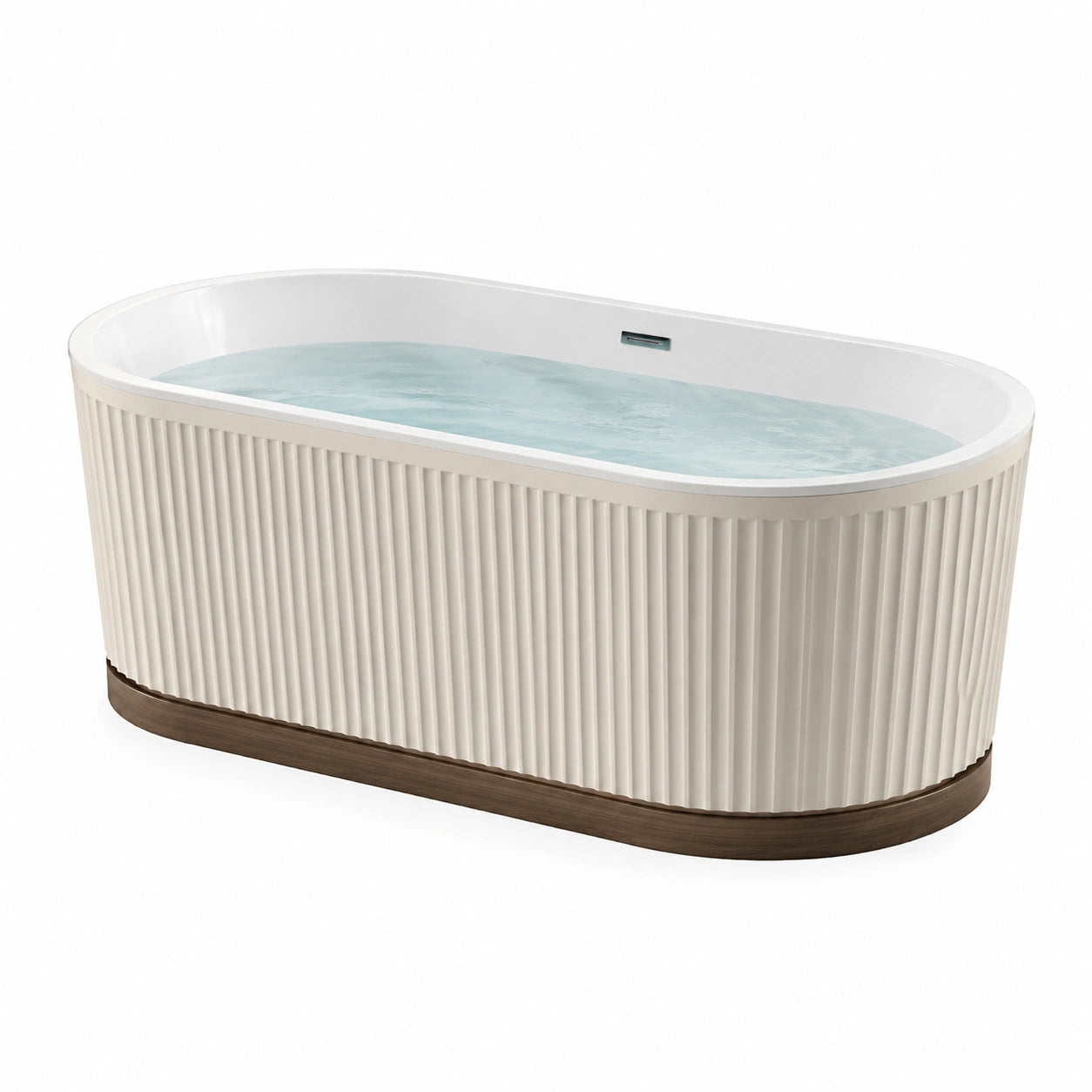Baignoire îlot en acrylique crème avec base en bois