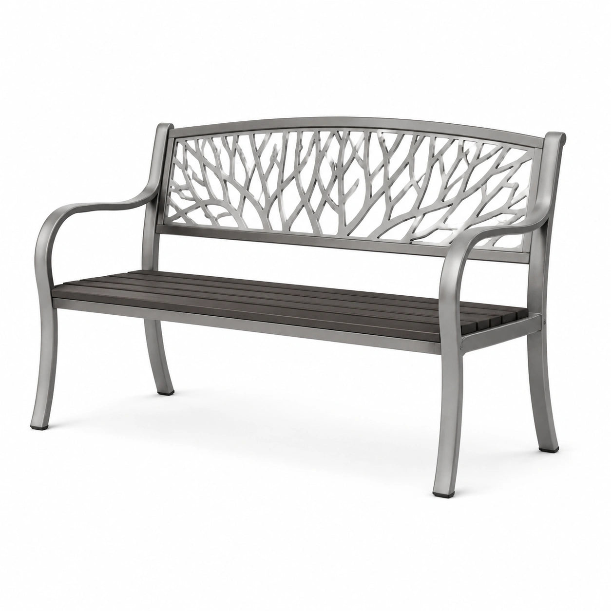 Banc extérieur en métal et bois composite gris