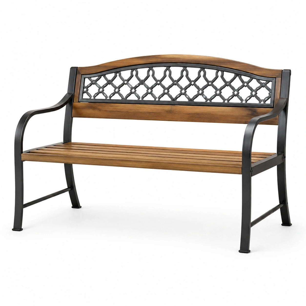 Banc de jardin en bois et métal avec dossier en treillis 120cm