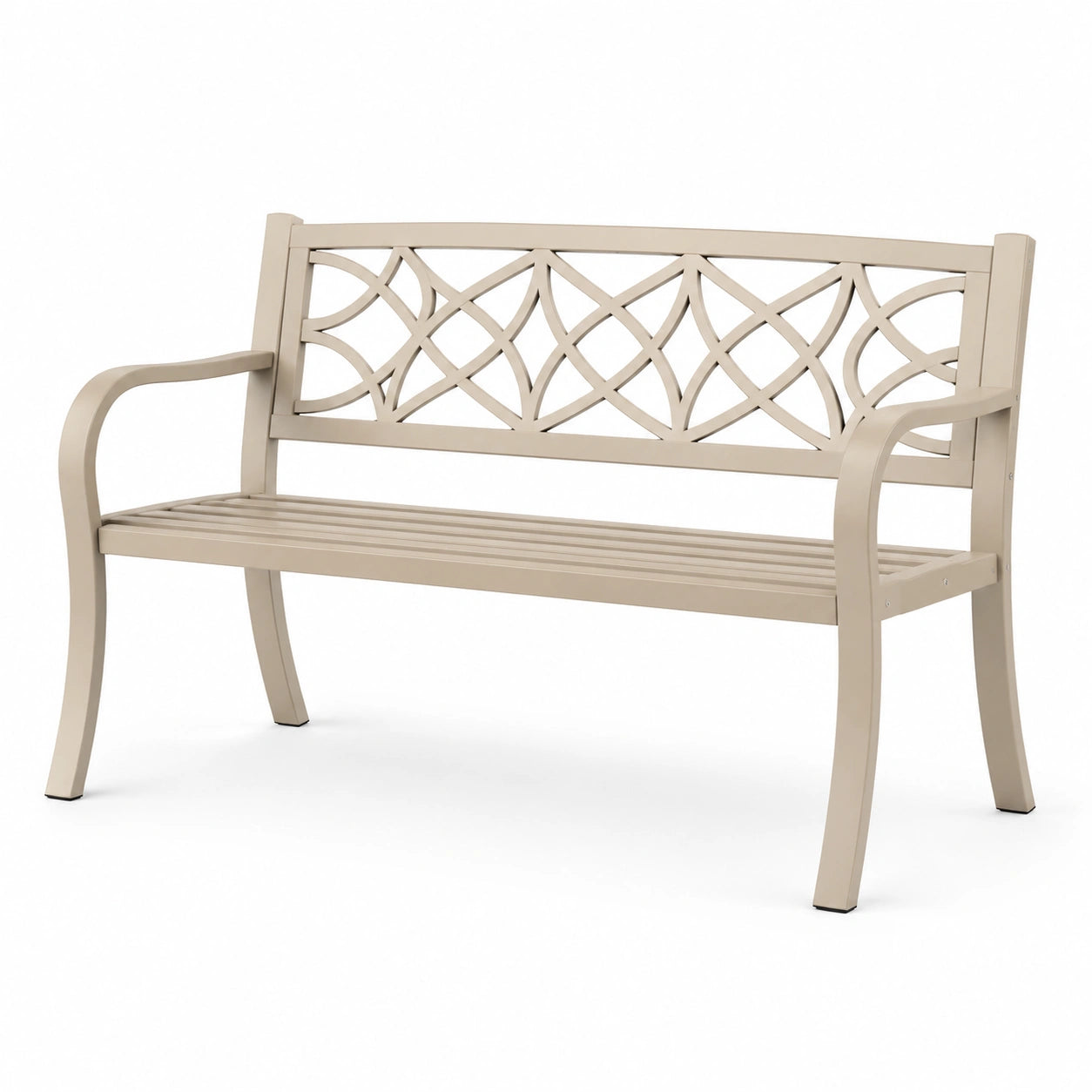 Banc de jardin en métal beige avec motifs croisillon 127x60x85 cm