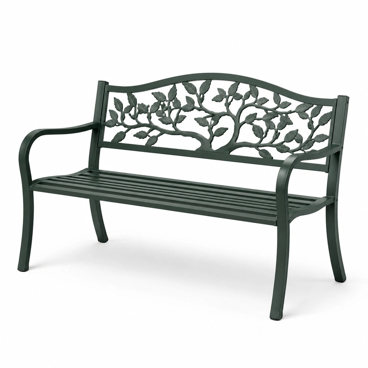 Banc de jardin en aluminium vert avec motif à feuilles