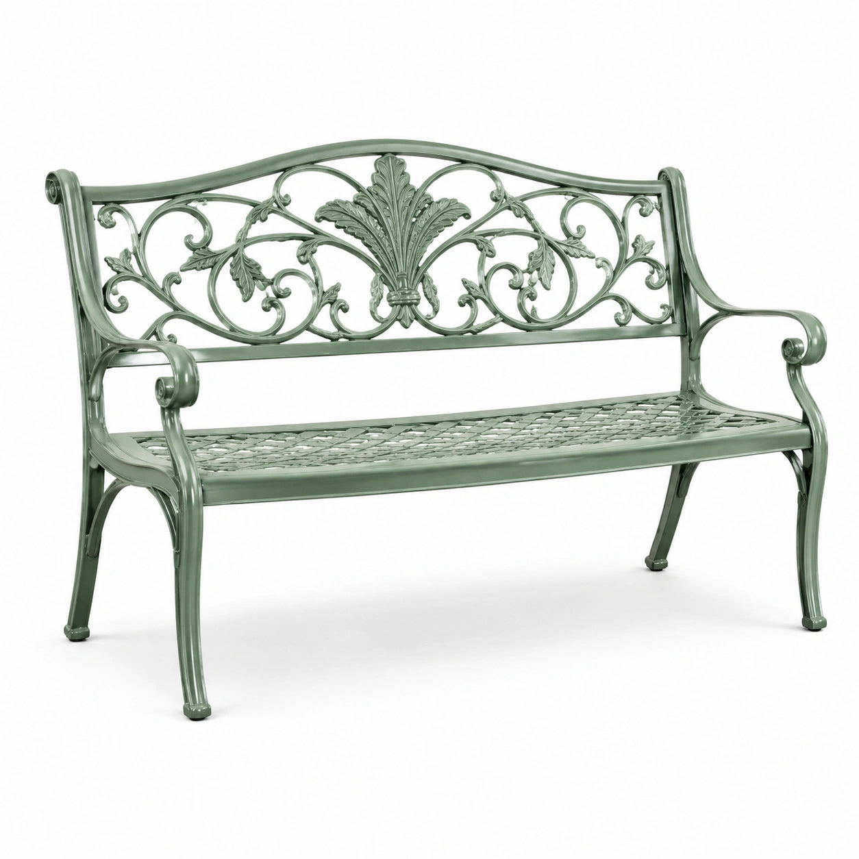 Banc de jardin en fonte vert avec revêtement époxy