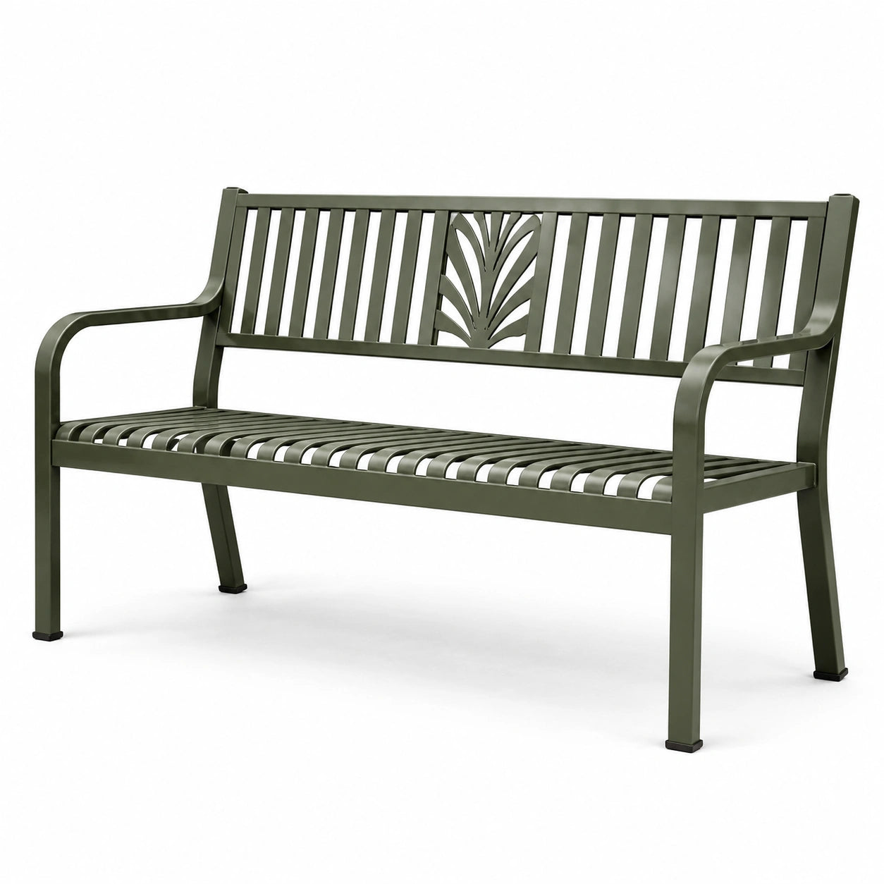 Banc de jardin en métal vert avec accoudoirs 120x50x85cm