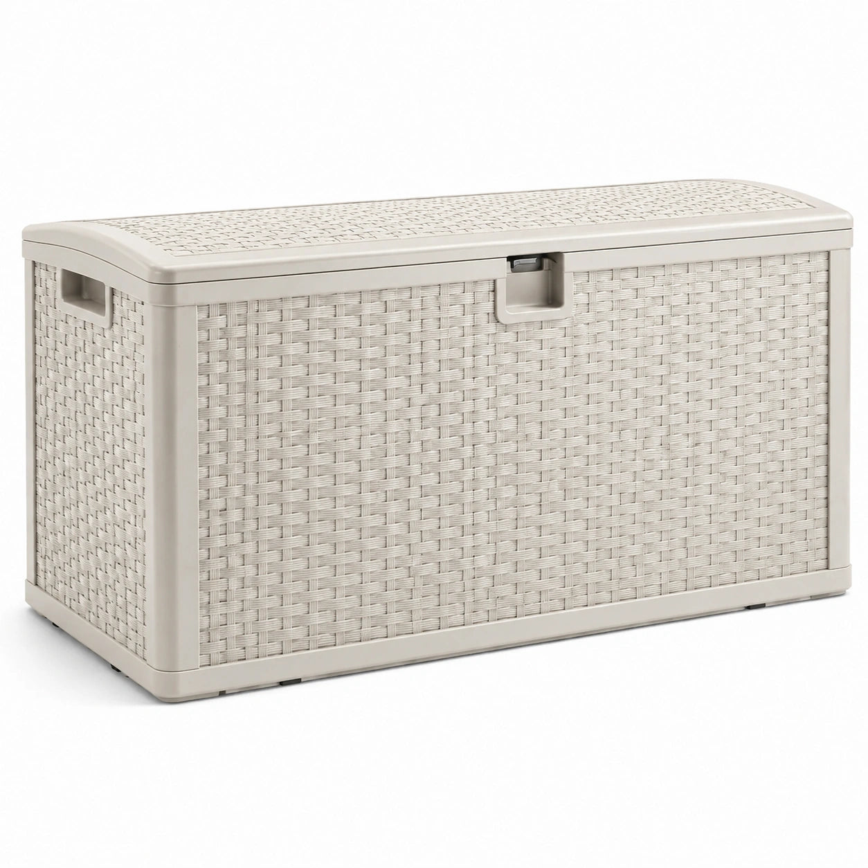 Coffre de rangement en plastique aspect rotin beige 120x56x60 cm
