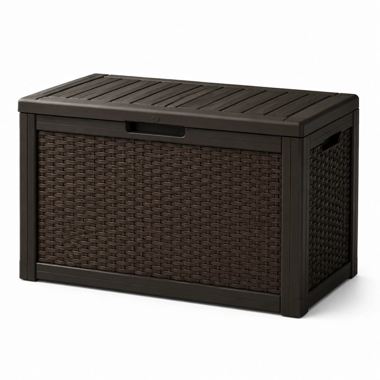 Coffre de rangement en résine tressée marron 120x55x60 cm
