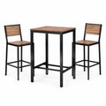Ensemble table haute et tabourets en métal et bois marron noir