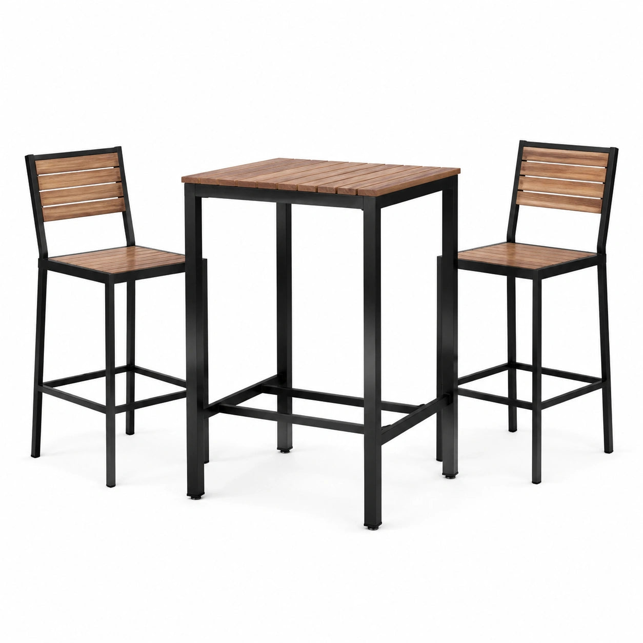 Ensemble table haute et tabourets en métal et bois marron noir