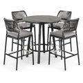 Ensemble de table haute et tabourets en métal et corde gris