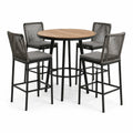 Ensemble de table haute ronde en métal et teck avec tabourets gris/noir