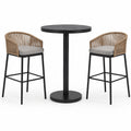 Ensemble de table ronde en métal avec tabourets en corde tressée et coussins gris