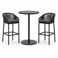Ensemble table haute et tabourets en métal et corde synthétique noir