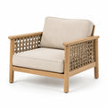 Fauteuil en bois d'acacia et corde de jute avec tissu beige