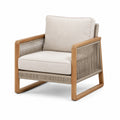 Fauteuil en bois de teck et cordage beige avec coussins amovibles