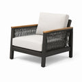 Fauteuil en aluminium et corde polyester gris clair avec accoudoirs en bois d'acacia