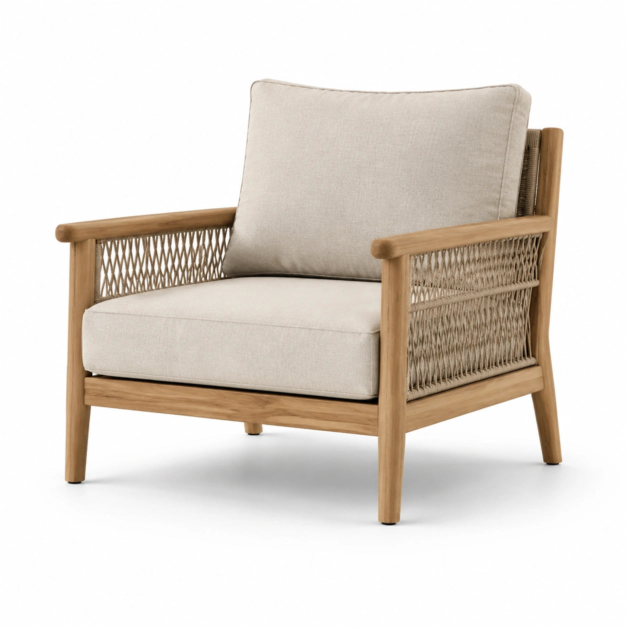 Fauteuil en bois d'acacia avec coussins beige