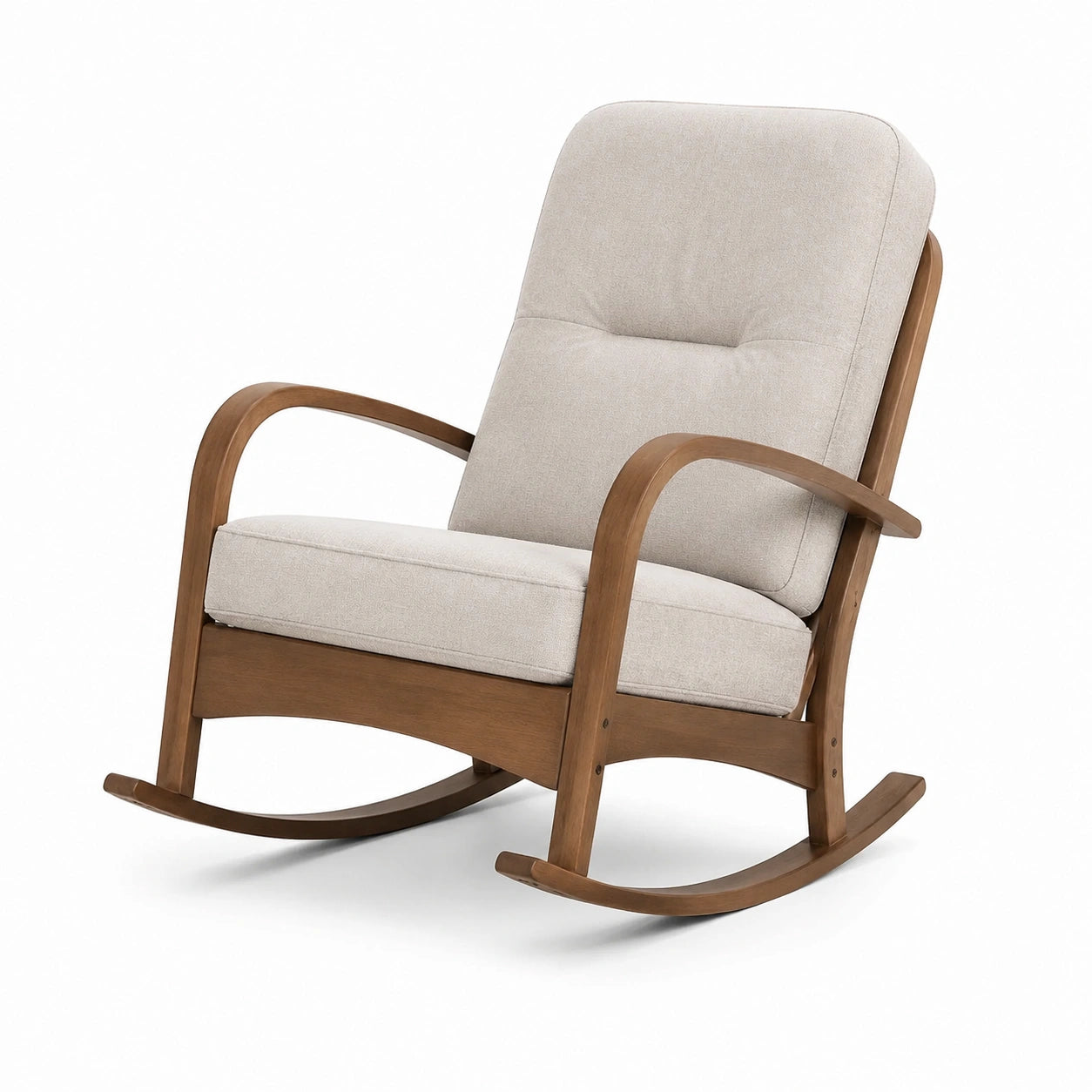 Chaise berçante en bois et tissu beige